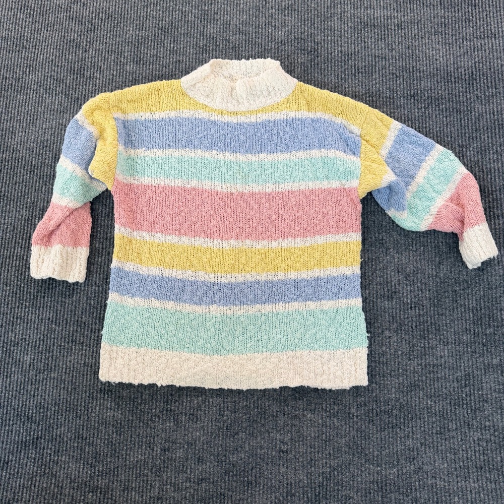 Jason Maxwell Vintage Pastel Striped Popcorn Knit Mock Neck Sweater Women Size M
